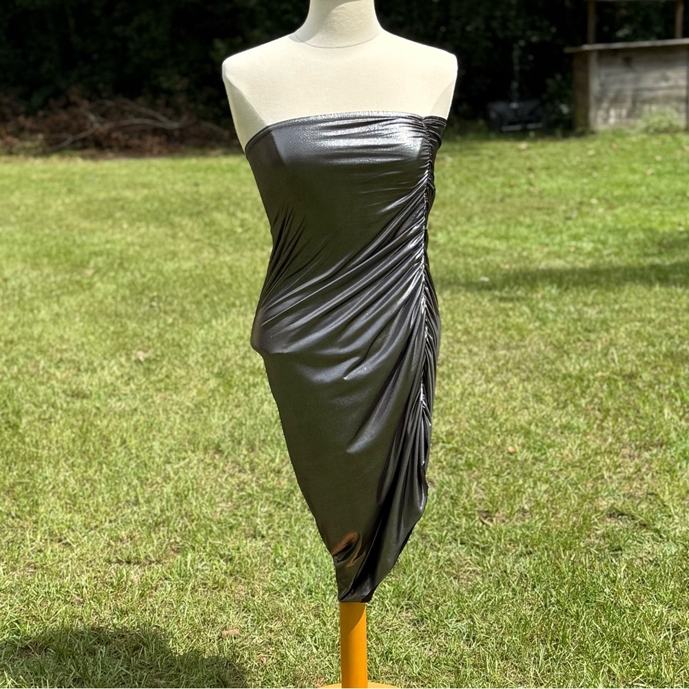 Sincerely Jules Pewter Shimmer Strapless Mini Dress Size Medium